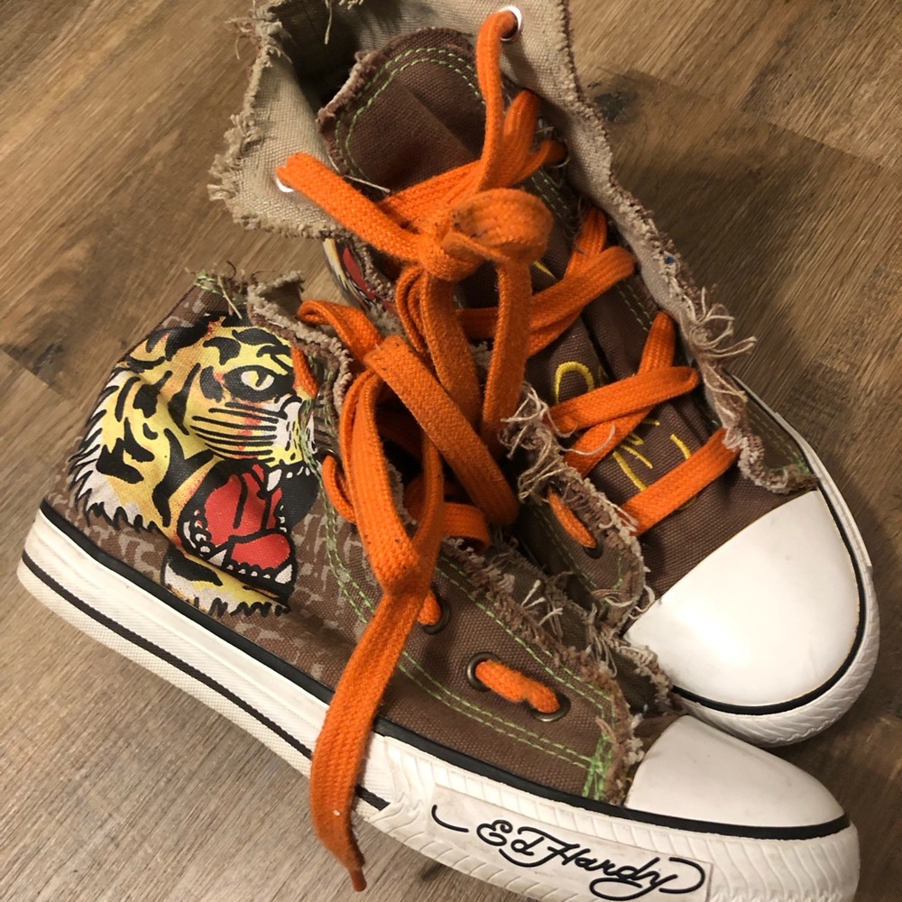 Ed Hardy Canvas Sneakers with Orange Accents